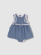 Vestido Lino Con Tiras Bordadas En Contr Azul Medio Claro