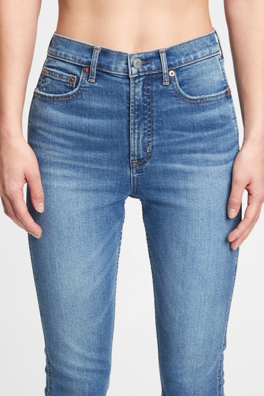 Jean Vintage Slim Tiro Alto Mujer Medium Indigo 8