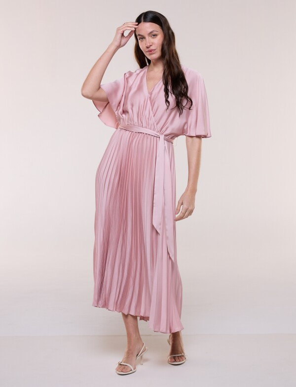 Vestido Saten Plisado ROSA