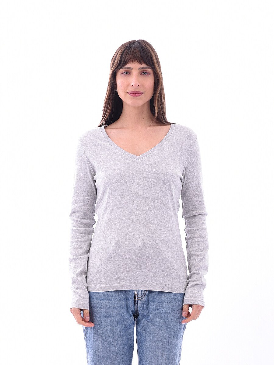 REMERA BASICA PETRA RIBB - GRIS 