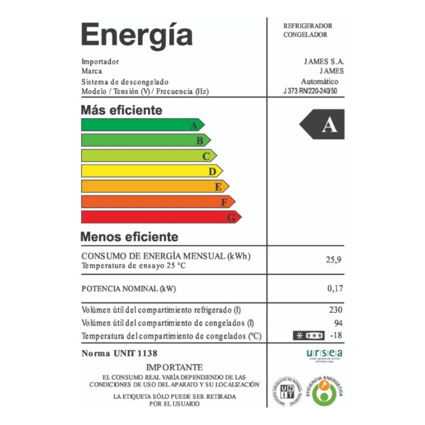 Heladera James J-373 negra combi Heladera James J-373 negra combi