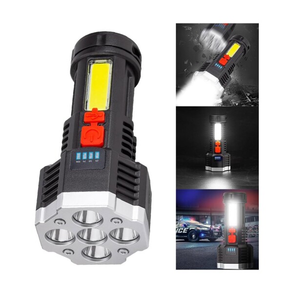 Linterna Luz Recargable USB Camping Táctica 5 Leds Portatil Variante Color Negro