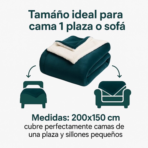 Frazada Manta Polar Con Corderito Acolchado 1 Plazas 200x150 Variante Color Verde Oscuro