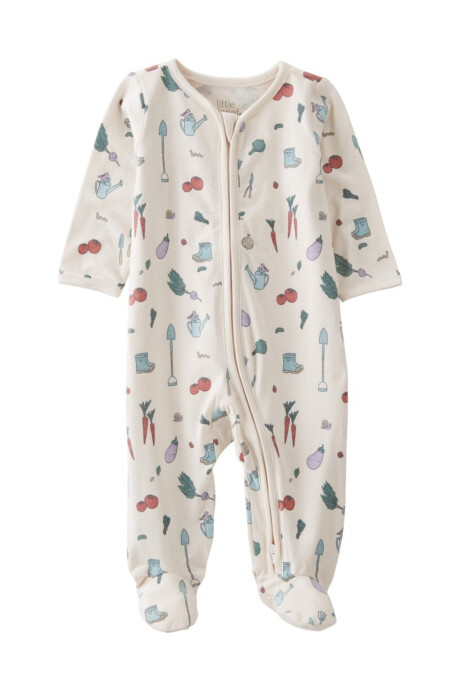 Pijama una pieza de algodón orgánico, con pie, diseño huerta Sin color