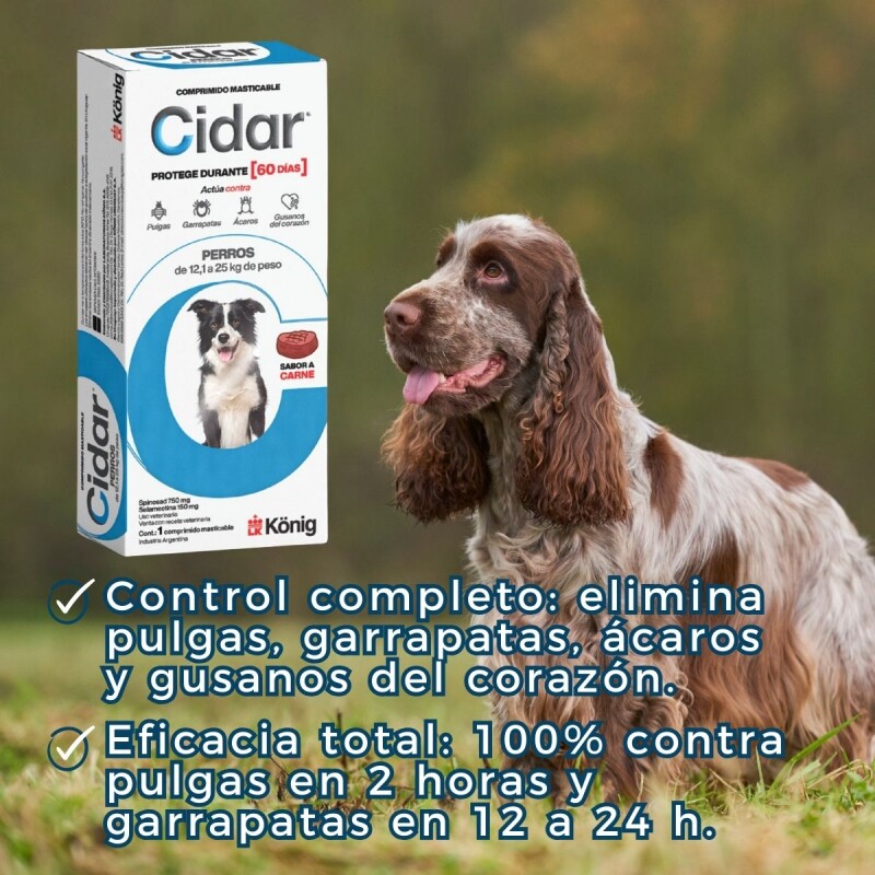 CIDAR PASTILLA ANTIPULGAS Y ANTIGARRAPATAS KONIG 12.1 A 25 KG