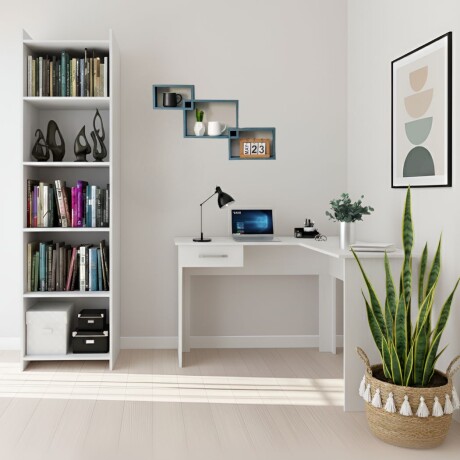 Promo Escritorio Esquinero + Biblioteca 5 Estantes Blanco