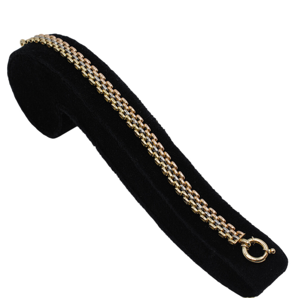 Pulsera Panther en oro 18k de 3 tonos con argolla marinera Pulsera Panther en oro 18k de 3 tonos con argolla marinera