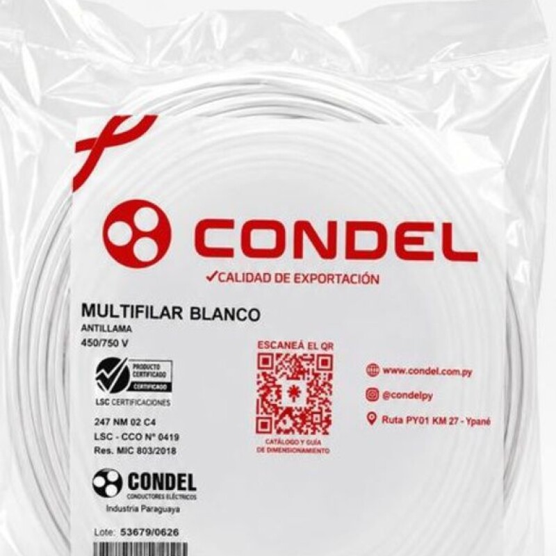CABLE MULTIFILAR 6,00MM2 BLANCO CONDEL CABLE MULTIFILAR 6,00MM2 BLANCO CONDEL