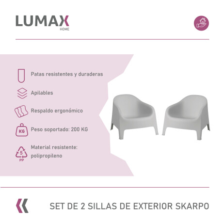 Set de 2 Silla Plastico Skarpo Jardin Liso Gris