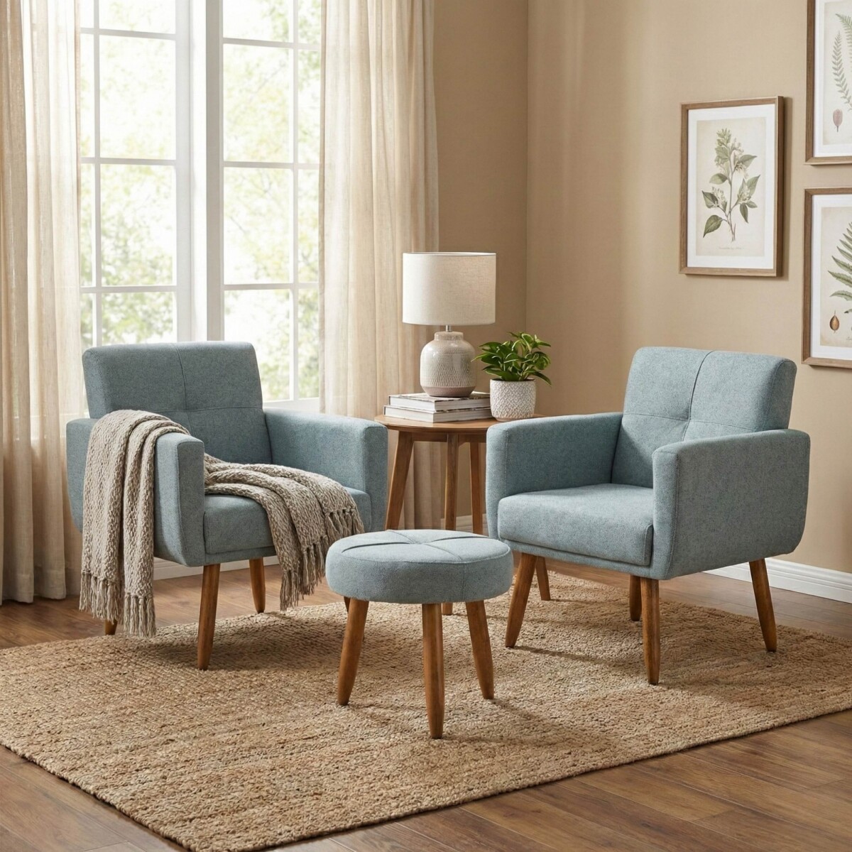 Butaca Havana Moderna x2 + Puff Celeste 