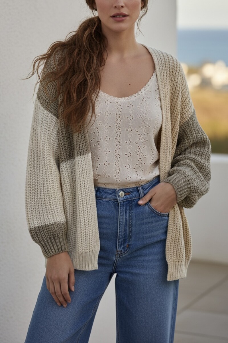 Cardigan Combinado Algodón - Nácar 