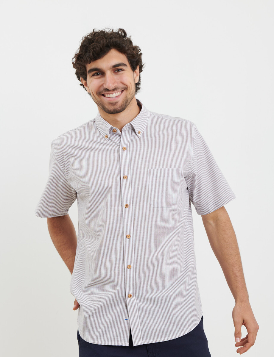 012611 CAMISA HARRINGTON LABEL Tostado / Blanco