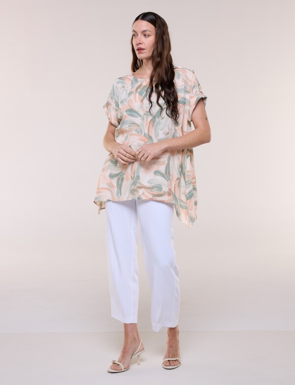 Blusa Estampada Con Ruedo Asimétrico ROSA/MULTI