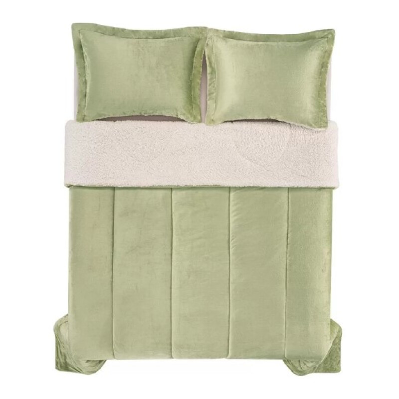 Acolchado Terciopelo y Corderito KARSTEN c/porta Almohada 1 PLAZA Sonata Verde