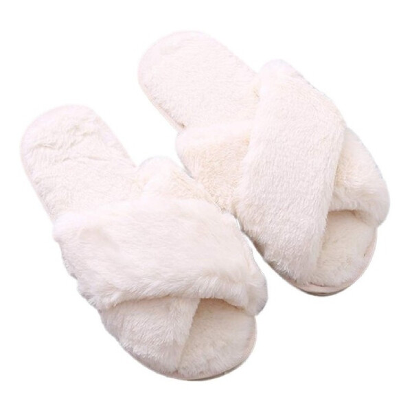 Pantuflas Dama Mujer Moda Lazy Slippers Calentitas Invierno Variante Color Beige Talla 35