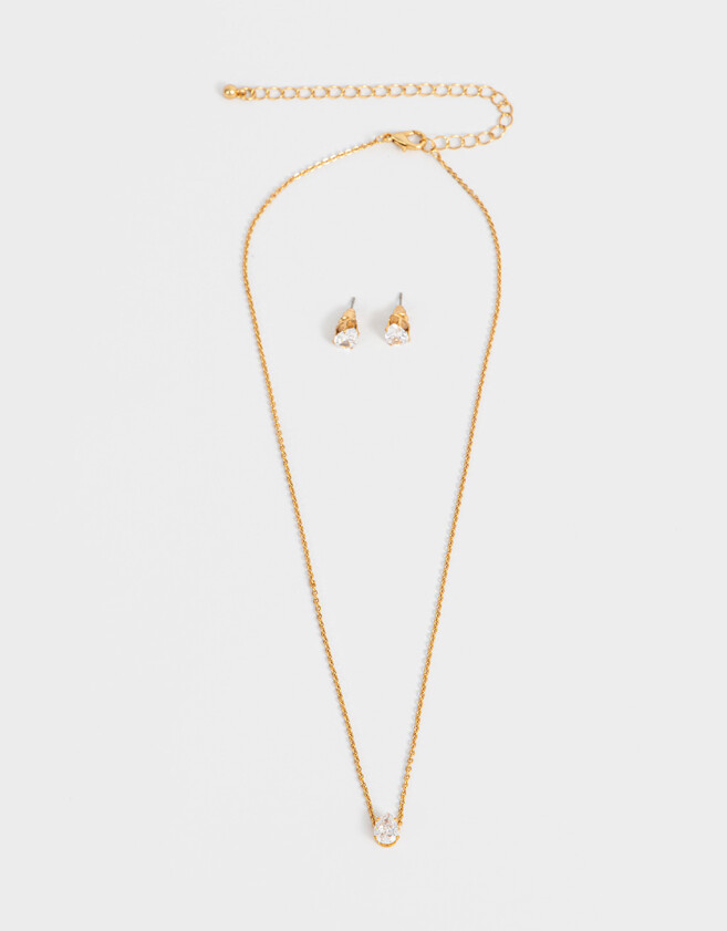 Bijouterie Set Premium Gold Set De Collar Y Aros Con Cubic Zirconia - Dorado