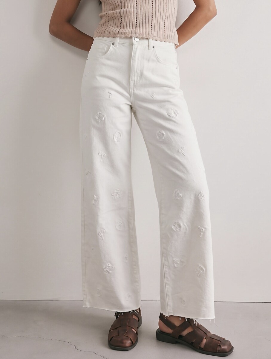 Jean Wide Leg Bordado - Nácar 