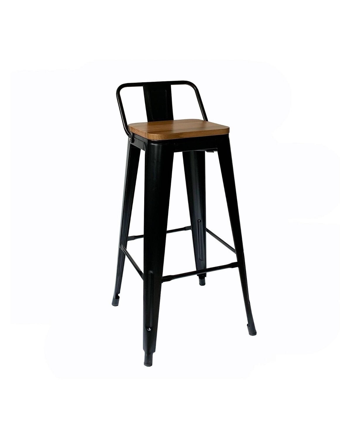 Taburete con respaldo Tolix en metal con asiento de madera - Negro —  Electroventas