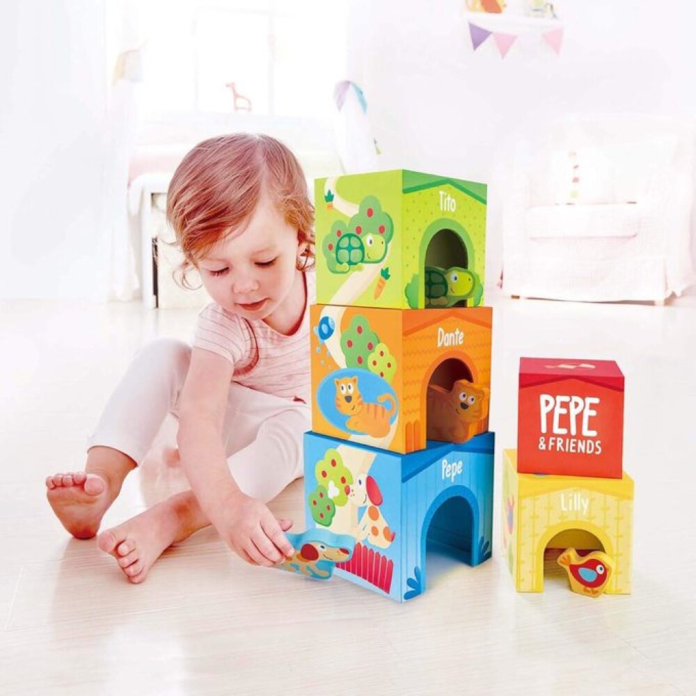 Bloques cubo apilables con animales PEPE friends HAPE Bloques cubo apilables con animales PEPE friends HAPE
