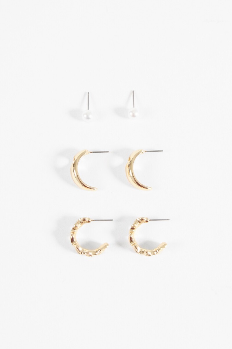 Set 3 aros con perla dorado