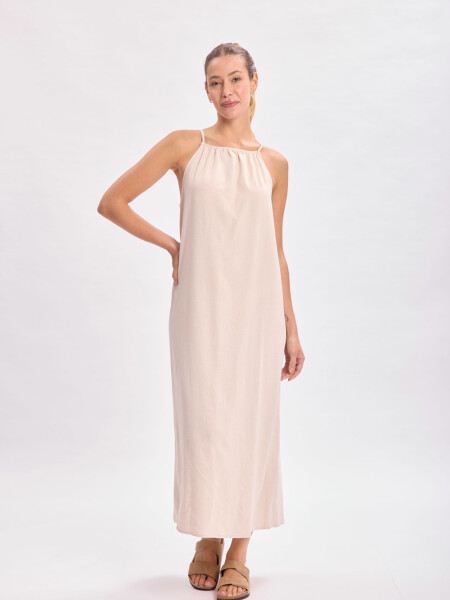 Vestido largo con lino Beige