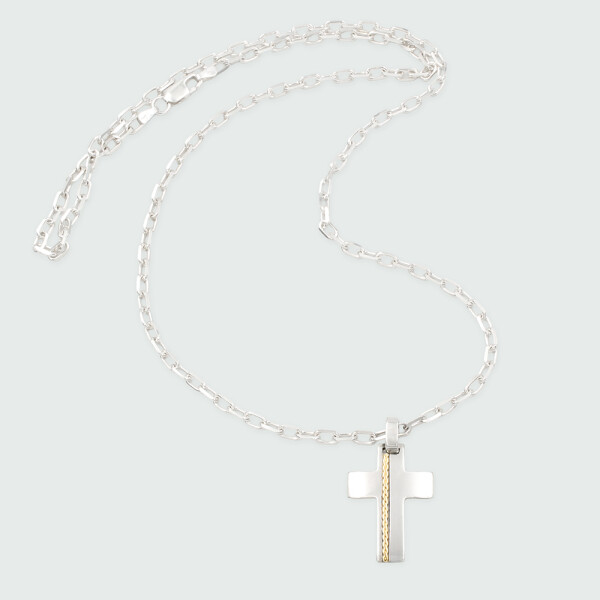 Cruz mediana MOON en plata 925 con trenza de oro amarillo 18k Cruz mediana MOON en plata 925 con trenza de oro amarillo 18k