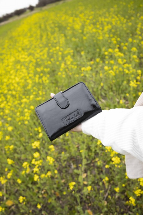 Billetera Zip Negro Charol