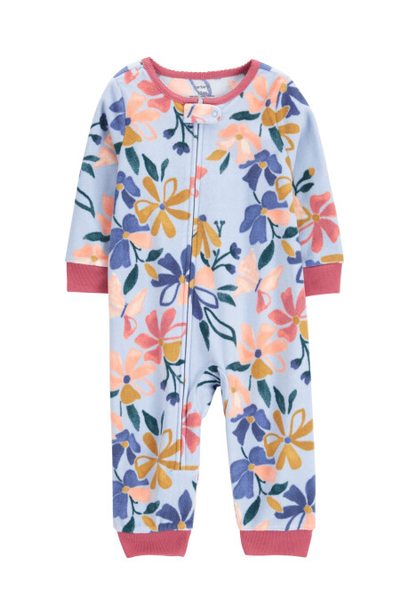 Pijama una pieza de micropolar, celeste, diseño floral. Talles 2-5T Pijama una pieza de micropolar, celeste, diseño floral. Talles 2-5T