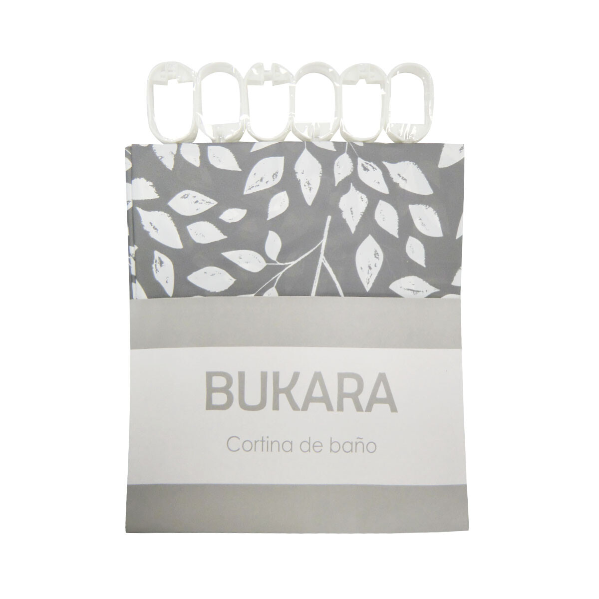 Cortina Baño Bukara con Argollas 180 x 180 cm - 8064 HOJAS GRIS 