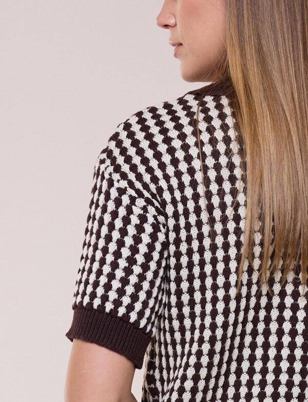 Cardigan Bicolor Con Trama Geométrica MARRON