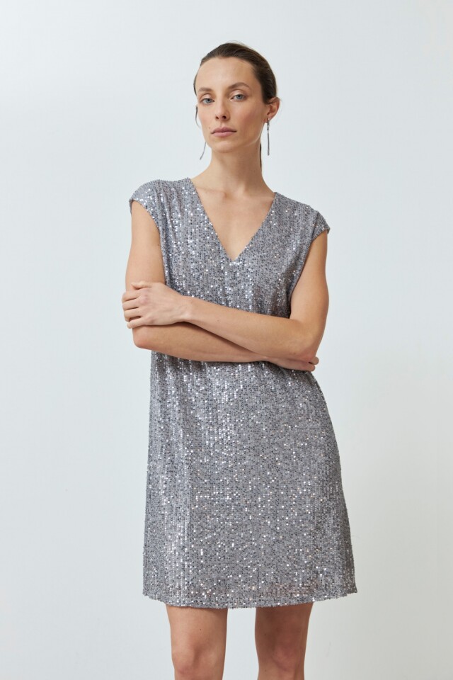 Vestido midi lentejuelas plateado