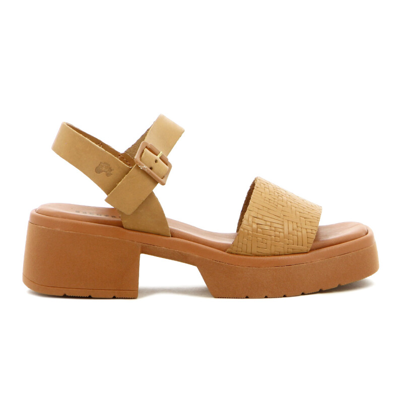 Country Sandalia Dama Tira Ancha C/suela Taco Beige