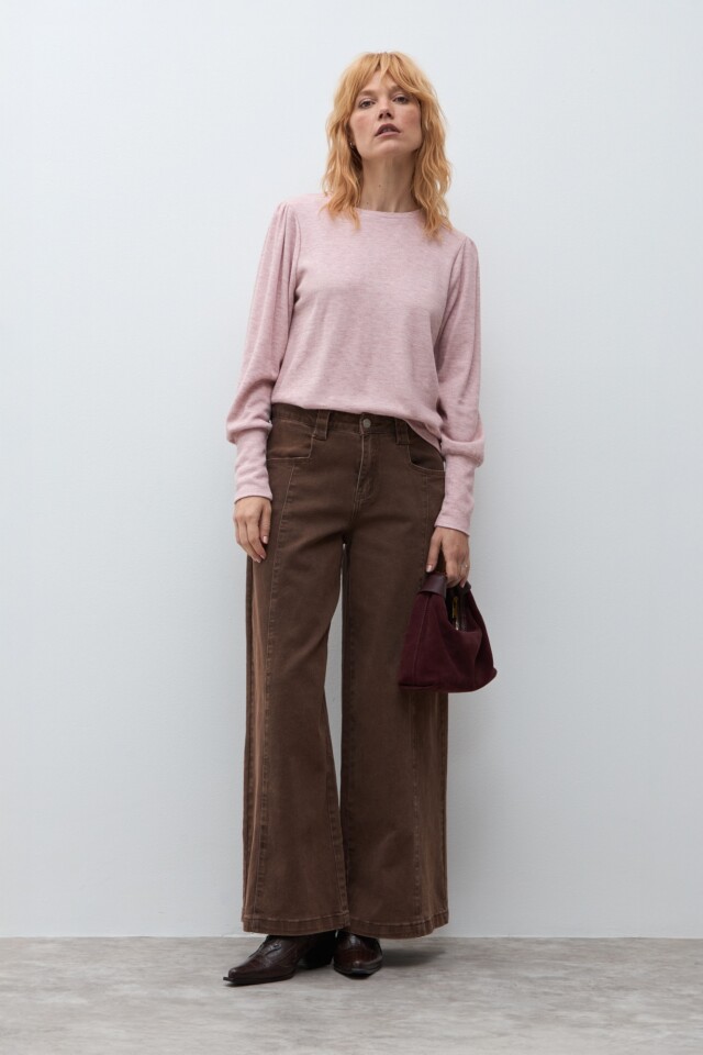 Remera mangas ballon rosa melange