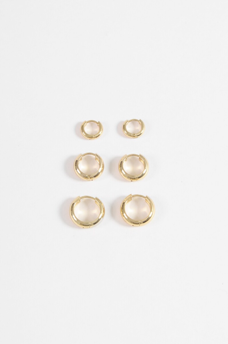Set de tres aros gruesos acero - dorado 
