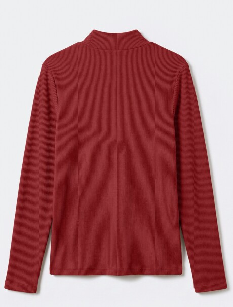 BLUSA DE CUELLO ALTO ACANALADO ROJO