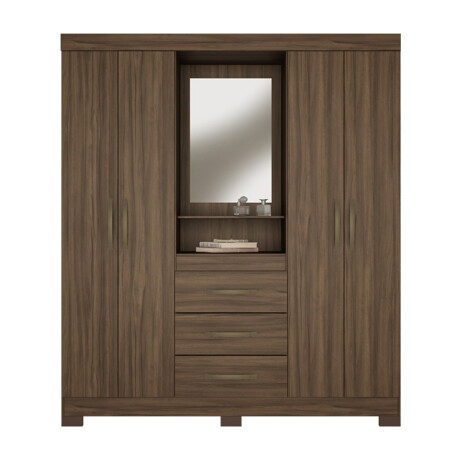 ROPERO 4 PUERTAS 3 CAJONES GUARDARROPA ARMARIO PLACARD CLOSET CON ESPEJO Y ESPACIO DE TOCADOR MARRON