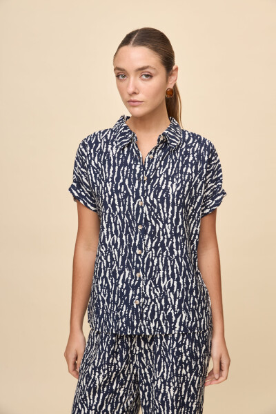 CAMISA ELVINA PRINTED Blanco/Azul