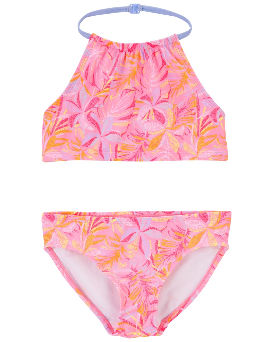 Malla de baño dos piezas con protección UPF 50+ cuello halter y diseño floral 