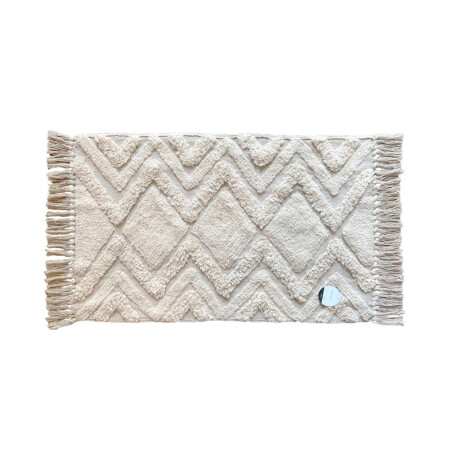 Alfombra Fleece Con Flecos Diseño Zigzag Suave Beige