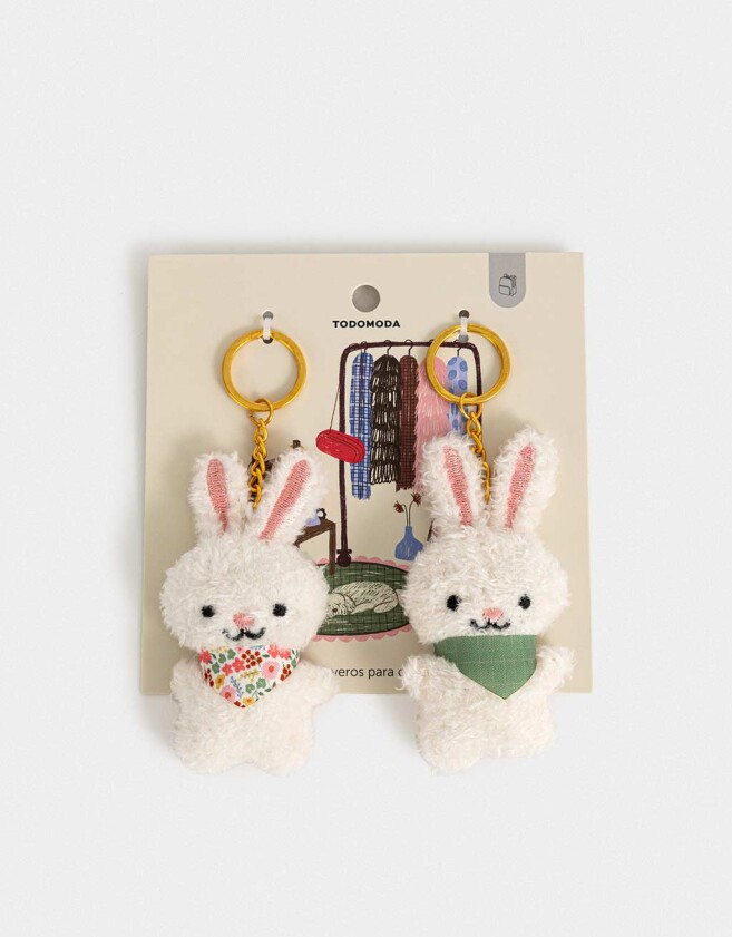 Llavero Peluche Set De Dos Llaveros De Conejitos De Peluche Para Compartir - Combinacion Multicolor