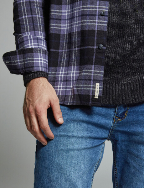 Camisa m/l franela cuadros negro