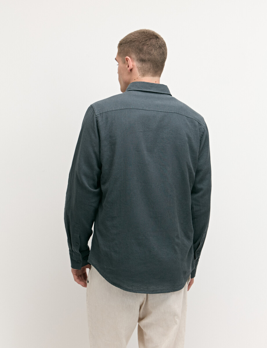 011665 CAMISA DE LINO HARRINGTON LABEL Petroleo