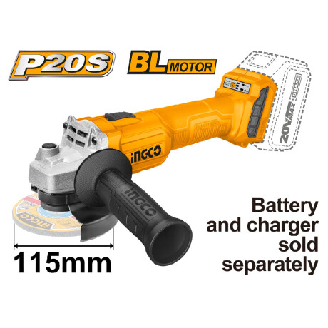 Amoladora a Batería 20V P20S Brush Less Ingco CAGLI20157 Amarillo