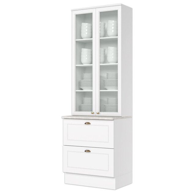 PANELERO TORRE 2 PUERTAS EN VIDRIO 2 CAJONES ARMARIO CON ESTANTERÍA - LINEA AMERICANA BLANCO