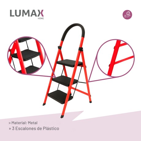 Escalera Tijera 3 Escalones Base Antideslizante Rojo/Negro