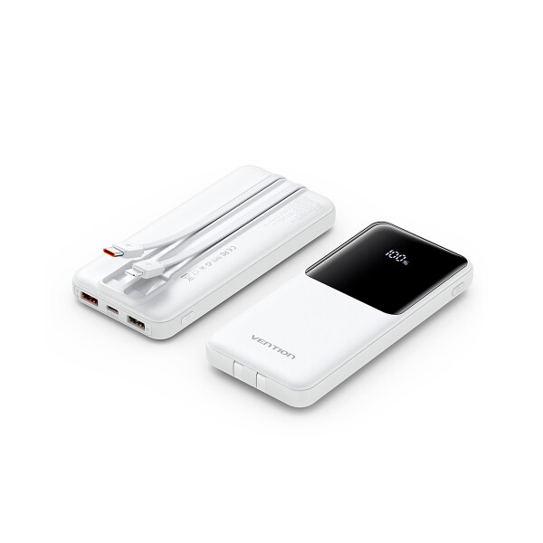 Power Bank LCD 10000 mAh con cable Tipo-C/Lightning blanco Power Bank Lcd 10000 Mah Con Cable Tipo-c/lightning Blanco