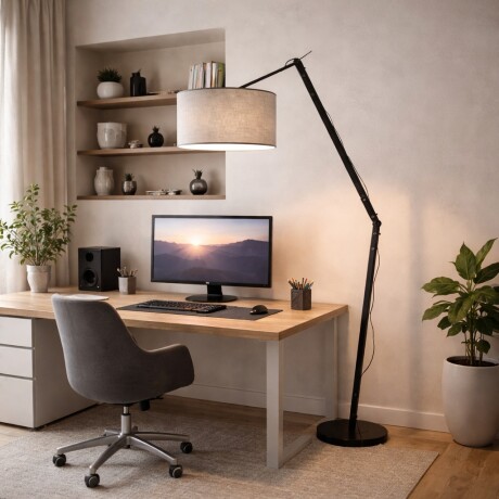 Luminaria de pie pantalla gris articulada E27 165cm Luminaria de pie pantalla gris articulada E27 165cm