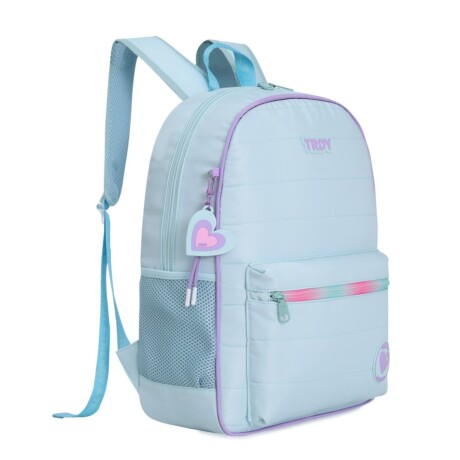 Mochila Trendy Escolar con porta botellas y llavero Celeste