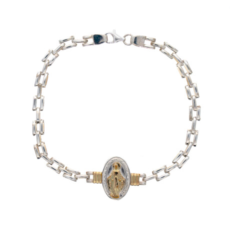 Pulsera religiosa de plata 925 y double en oro 18 ktes, VIRGEN MILAGROSA. Pulsera religiosa de plata 925 y double en oro 18 ktes, VIRGEN MILAGROSA.