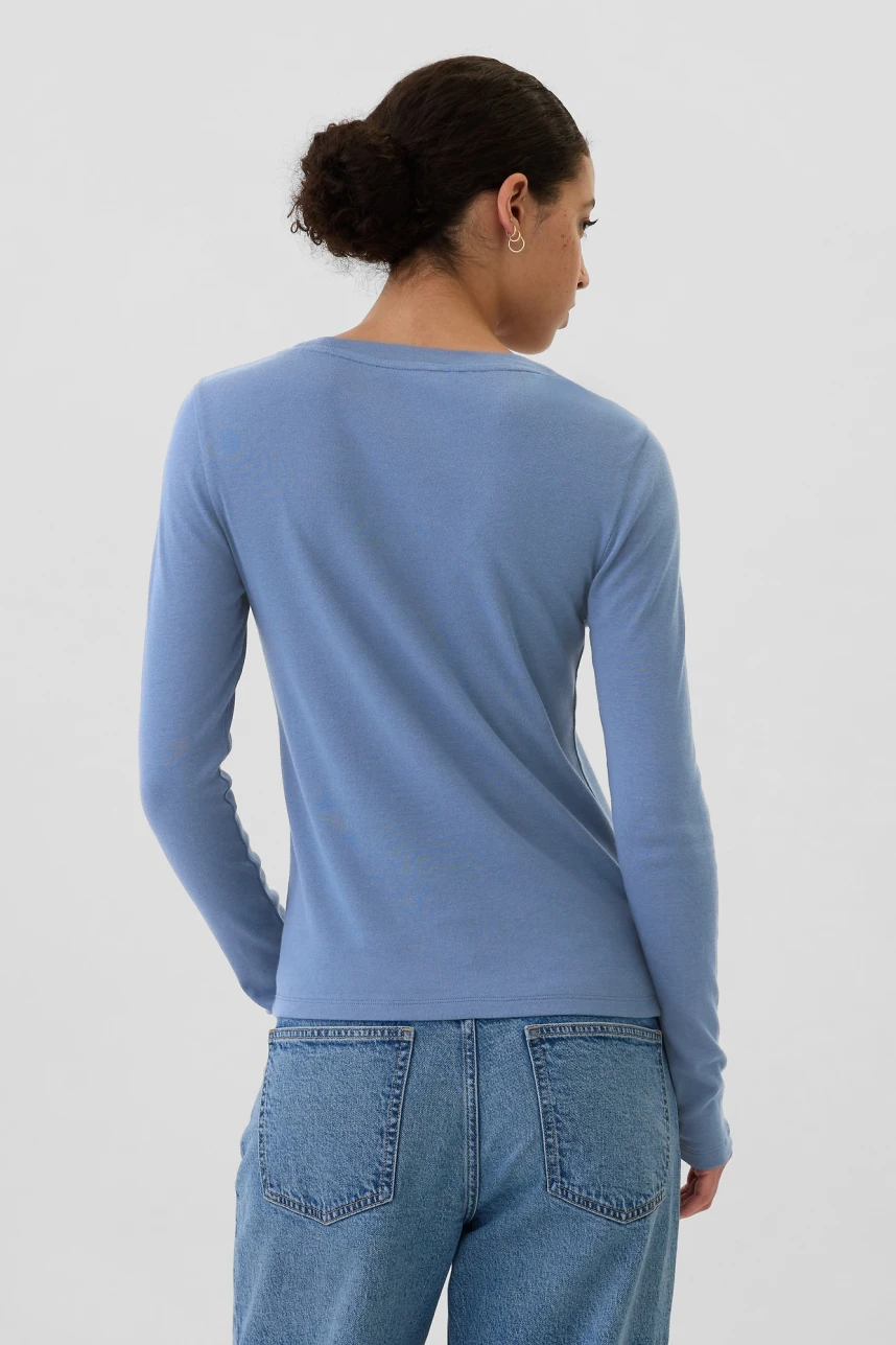 Remera Básica Cuello Redondo Manga Larga Mujer Bainbridge Blue